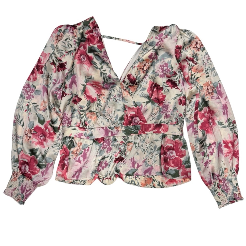 Express Floral Wrap Blouse - Pink and Green